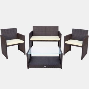 Conjunto de móveis de terraço em vime 3 poltronas e 1 mesa Aktive