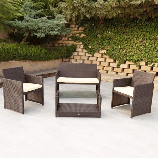 Conjunto de móveis de terraço em vime 3 poltronas e 1 mesa Aktive