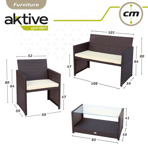 Conjunto de móveis de terraço em vime 3 poltronas e 1 mesa Aktive