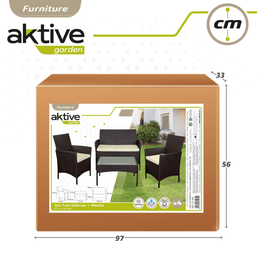 Conjunto de móveis de terraço em vime 3 poltronas e 1 mesa Aktive
