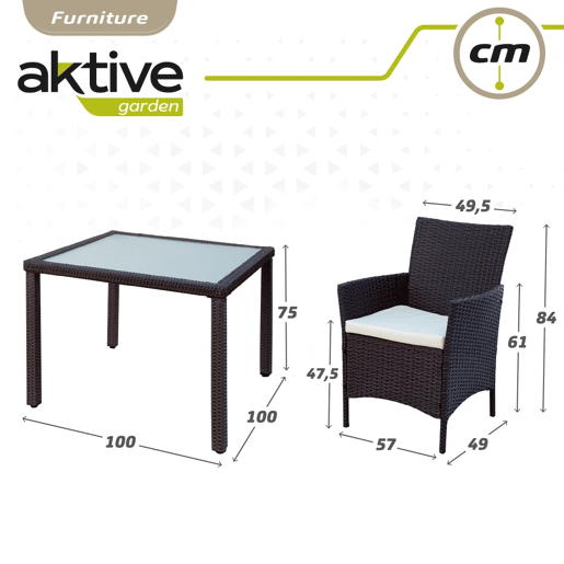 Conjunto de móveis de terraço de mesa e cadeiras de vime Aktive