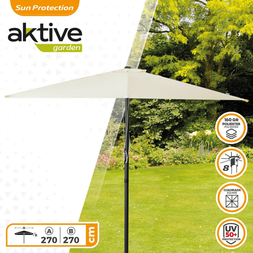 Guarda-sol quadrado de jardim 270x270 cm com protecção UV50 Aktive