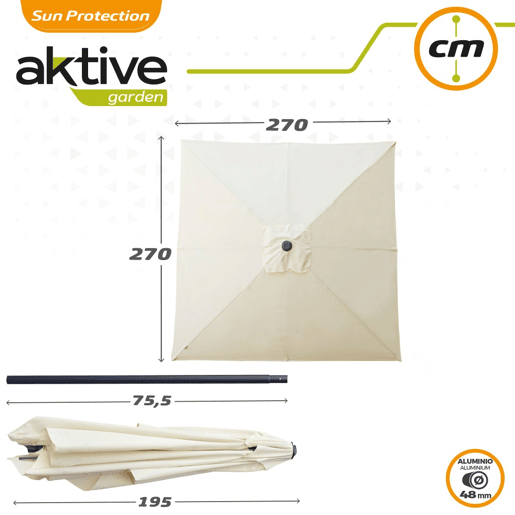 Guarda-sol quadrado de jardim 270x270 cm com protecção UV50 Aktive