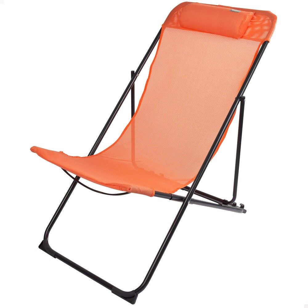 Silla tumbona plegable de jardín multiposición naranja con asa Aktive