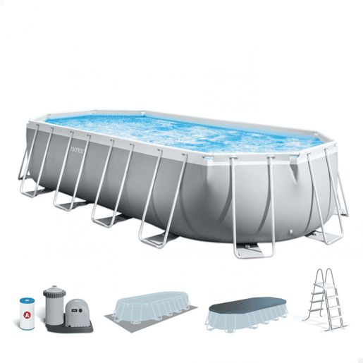 Piscina oval amovível Intex estrutura prisma oval 610x305x122 cm com purificador