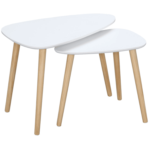 HOMCOM Conjunto de 2 Mesas Auxiliares com Pés de Madeira Mesas de Café para Sala de Estar Dormitório Escritório 59,5x39,5x45cm e 44,5x28,5x40cm Branco HOMCOM Conjunto de 2 Mesas Auxiliares com Pés de Madeira Mesas de Café para Sala de Estar Dormitório Escritório 59,5x39,5x45cm e 44,5x28,5x40cm Branco