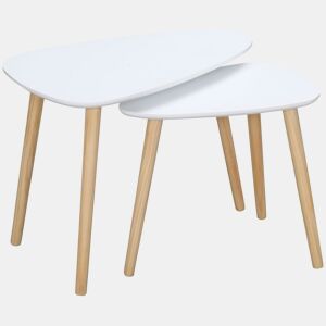 HOMCOM Conjunto de 2 Mesas Auxiliares com Pés de Madeira Mesas de Café para Sala de Estar Dormitório Escritório 59,5x39,5x45cm e 44,5x28,5x40cm Branco