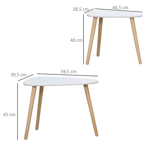 HOMCOM Conjunto de 2 Mesas Auxiliares com Pés de Madeira Mesas de Café para Sala de Estar Dormitório Escritório 59,5x39,5x45cm e 44,5x28,5x40cm Branco HOMCOM Conjunto de 2 Mesas Auxiliares com Pés de Madeira Mesas de Café para Sala de Estar Dormitório Escritório 59,5x39,5x45cm e 44,5x28,5x40cm Branco
