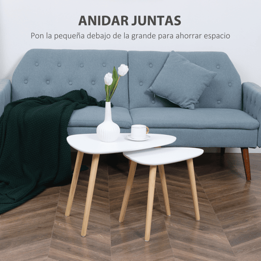 HOMCOM Conjunto de 2 Mesas Auxiliares com Pés de Madeira Mesas de Café para Sala de Estar Dormitório Escritório 59,5x39,5x45cm e 44,5x28,5x40cm Branco HOMCOM Conjunto de 2 Mesas Auxiliares com Pés de Madeira Mesas de Café para Sala de Estar Dormitório Escritório 59,5x39,5x45cm e 44,5x28,5x40cm Branco