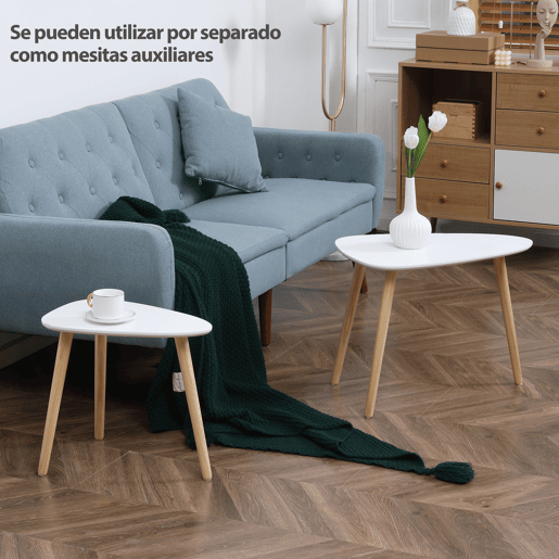 HOMCOM Conjunto de 2 Mesas Auxiliares com Pés de Madeira Mesas de Café para Sala de Estar Dormitório Escritório 59,5x39,5x45cm e 44,5x28,5x40cm Branco HOMCOM Conjunto de 2 Mesas Auxiliares com Pés de Madeira Mesas de Café para Sala de Estar Dormitório Escritório 59,5x39,5x45cm e 44,5x28,5x40cm Branco