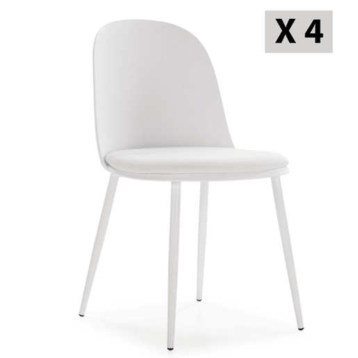 Conjunto de 4 cadeiras Kana branco, pernas em metal e assento estofado