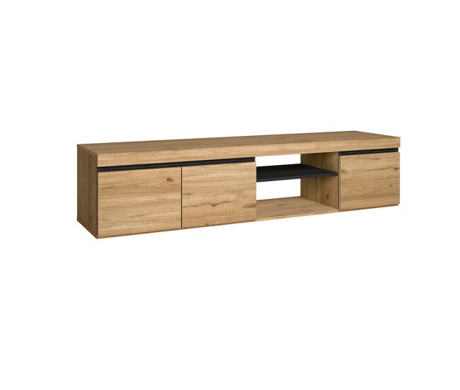Mueble de TV mod NATURALE ''Roble y Negro'', 2 puertas y 2 compartimentos, salón, 160x40x41cm