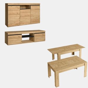Conjunto Naturale, Sala de estar, Sala de jantar, Buffet-móvel tv140cm - mesa extensível cor CarvalhoPreto