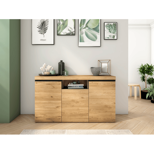 Conjunto Naturale, Sala de estar, Sala de jantar, Buffet-móvel tv120cm - mesa extensível cor CarvalhoPreto Conjunto Naturale, Sala de estar, Sala de jantar, Buffet-móvel tv120cm - mesa extensível cor CarvalhoPreto