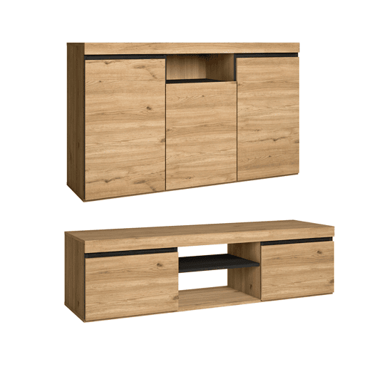 Skraut Home -Set Naturale buffet-móvel tv 140cm, sala de jantar mobiliário auxiliar, carvalho preto, nórdico