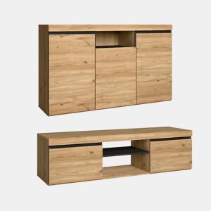 Skraut Home -Set Naturale buffet-móvel tv 140cm, sala de jantar mobiliário auxiliar, carvalho preto, nórdico