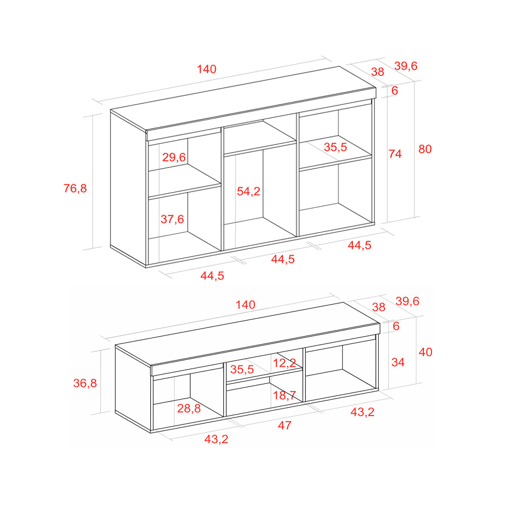 Skraut Home -Set Naturale buffet-móvel tv 140cm, sala de jantar mobiliário auxiliar, carvalho preto, nórdico