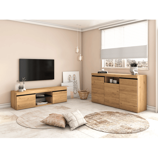 Skraut Home -Set Naturale buffet-móvel tv 140cm, sala de jantar mobiliário auxiliar, carvalho preto, nórdico