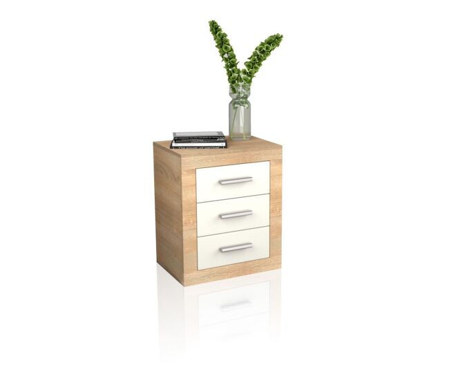Mesita de noche de 3 cajones en cambria y blanco 61x50 cm Kira Cambria - Blanco 50 x 61 x 35 cm