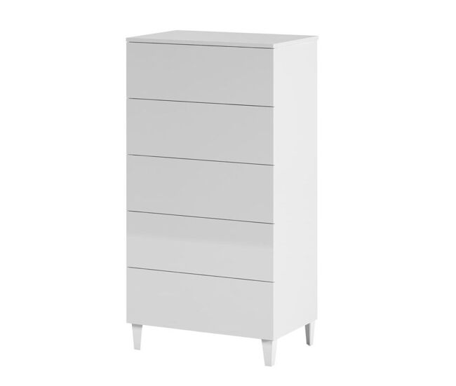 Cómoda chifonier compacta de 5 cajones en blanco brillo 61x117 cm Loft Blanco Brillo 61 x 117 x 40 cm