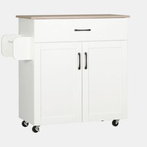 HOMCOM Carrinho de Cozinha com 1 Gaveta 2 Portas Suporte para Panos e Especies Carrinho Auxiliar com Rodas para Sala de Jantar Carga Máxima 105x36x85cm Branco