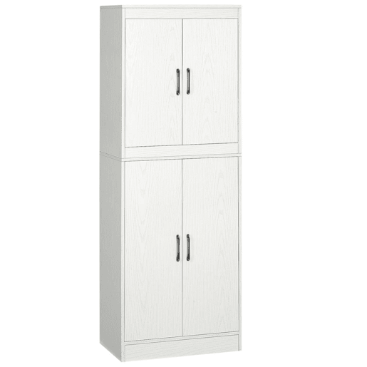 HOMCOM Armário de Cozinha Móvel Auxiliar de Cozinha com 4 Portas e 5 Prateleiras para Cozinha Sala de Jantar Estilo Moderno Anti-Tombo 60x36x168cm Branco