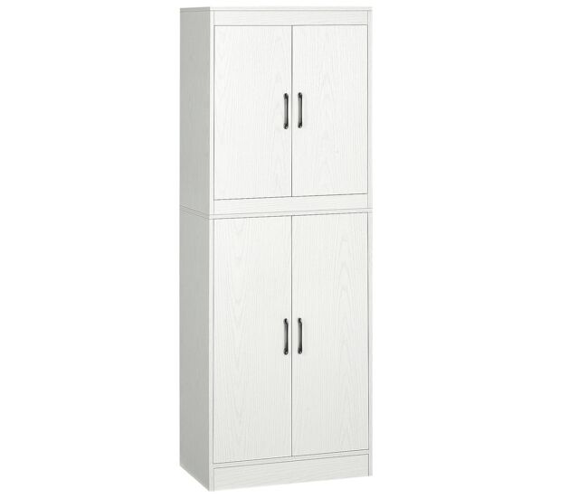 Homcom aparador alacena de cocina mueble auxiliar de cocina con 4 puertas y 5 estantes abiertos para comedor salón estilo moderno antivuelco 60x36x168 cm blanco