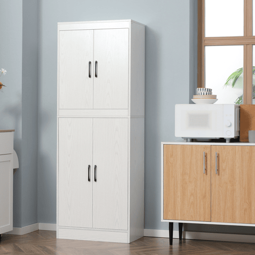 HOMCOM Armário de Cozinha Móvel Auxiliar de Cozinha com 4 Portas e 5 Prateleiras para Cozinha Sala de Jantar Estilo Moderno Anti-Tombo 60x36x168cm Branco