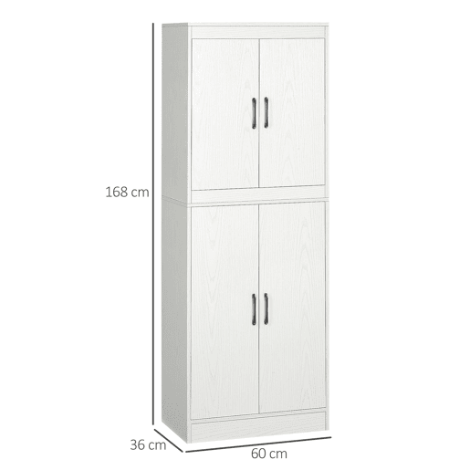 HOMCOM Armário de Cozinha Móvel Auxiliar de Cozinha com 4 Portas e 5 Prateleiras para Cozinha Sala de Jantar Estilo Moderno Anti-Tombo 60x36x168cm Branco