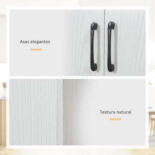 HOMCOM Armário de Cozinha Móvel Auxiliar de Cozinha com 4 Portas e 5 Prateleiras para Cozinha Sala de Jantar Estilo Moderno Anti-Tombo 60x36x168cm Branco