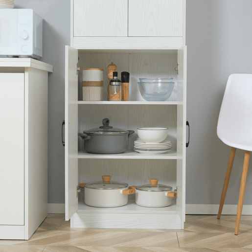 HOMCOM Armário de Cozinha Móvel Auxiliar de Cozinha com 4 Portas e 5 Prateleiras para Cozinha Sala de Jantar Estilo Moderno Anti-Tombo 60x36x168cm Branco