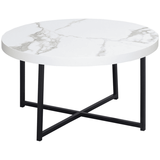 HOMCOM mesa de Centro Mesa de Sala de Estar Redonda com Bancada Similar ao Mármore e Estrutura de Metal para Escritório Estilo Moderno 80x80x45cm Branco e Preto