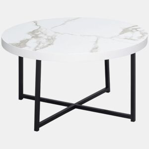 HOMCOM mesa de Centro Mesa de Sala de Estar Redonda com Bancada Similar ao Mármore e Estrutura de Metal para Escritório Estilo Moderno 80x80x45cm Branco e Preto