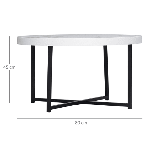 HOMCOM mesa de Centro Mesa de Sala de Estar Redonda com Bancada Similar ao Mármore e Estrutura de Metal para Escritório Estilo Moderno 80x80x45cm Branco e Preto