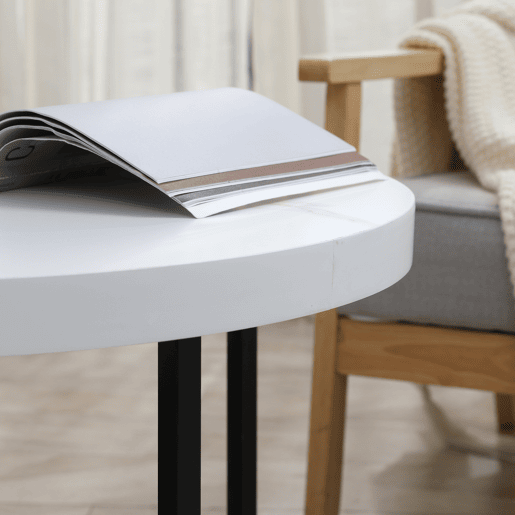 HOMCOM mesa de Centro Mesa de Sala de Estar Redonda com Bancada Similar ao Mármore e Estrutura de Metal para Escritório Estilo Moderno 80x80x45cm Branco e Preto