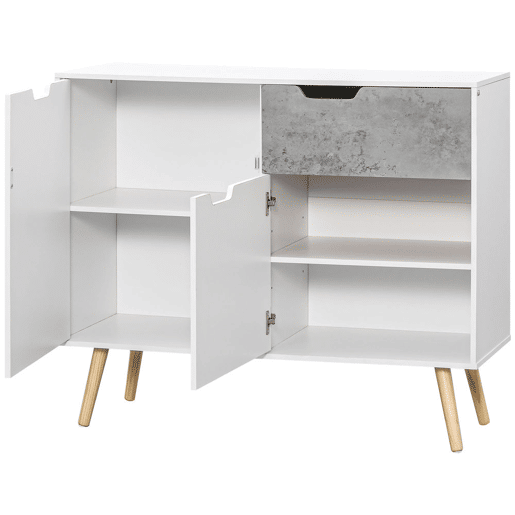 HOMCOM Aparador de Sala de Estar com 2 Portas e 1 Gaveta Aparador para Escritório Estúdio Dormitório Estilo Moderno Anti-Tombo 98x39x81,5cm Branco e Cinza HOMCOM Aparador de Sala de Estar com 2 Portas e 1 Gaveta Aparador para Escritório Estúdio Dormitório Estilo Moderno Anti-Tombo 98x39x81,5cm Branco e Cinza