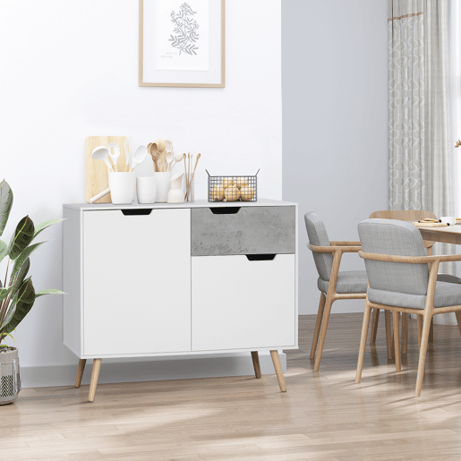 HOMCOM Aparador de Sala de Estar com 2 Portas e 1 Gaveta Aparador para Escritório Estúdio Dormitório Estilo Moderno Anti-Tombo 98x39x81,5cm Branco e Cinza HOMCOM Aparador de Sala de Estar com 2 Portas e 1 Gaveta Aparador para Escritório Estúdio Dormitório Estilo Moderno Anti-Tombo 98x39x81,5cm Branco e Cinza