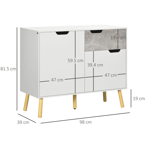 HOMCOM Aparador de Sala de Estar com 2 Portas e 1 Gaveta Aparador para Escritório Estúdio Dormitório Estilo Moderno Anti-Tombo 98x39x81,5cm Branco e Cinza HOMCOM Aparador de Sala de Estar com 2 Portas e 1 Gaveta Aparador para Escritório Estúdio Dormitório Estilo Moderno Anti-Tombo 98x39x81,5cm Branco e Cinza