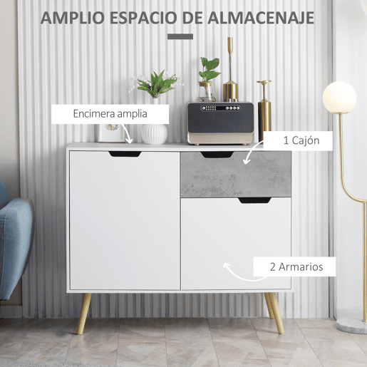 HOMCOM Aparador de Sala de Estar com 2 Portas e 1 Gaveta Aparador para Escritório Estúdio Dormitório Estilo Moderno Anti-Tombo 98x39x81,5cm Branco e Cinza HOMCOM Aparador de Sala de Estar com 2 Portas e 1 Gaveta Aparador para Escritório Estúdio Dormitório Estilo Moderno Anti-Tombo 98x39x81,5cm Branco e Cinza