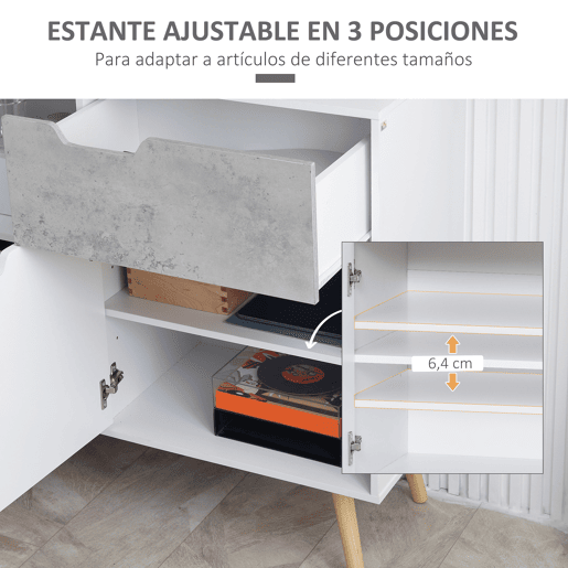 HOMCOM Aparador de Sala de Estar com 2 Portas e 1 Gaveta Aparador para Escritório Estúdio Dormitório Estilo Moderno Anti-Tombo 98x39x81,5cm Branco e Cinza HOMCOM Aparador de Sala de Estar com 2 Portas e 1 Gaveta Aparador para Escritório Estúdio Dormitório Estilo Moderno Anti-Tombo 98x39x81,5cm Branco e Cinza