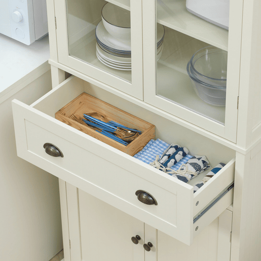 HOMCOM Armário de Cozinha com 2 Portas de Vidro 1 Gaveta e Prateleira Ajustável Móvel Auxiliar de Cozinha Anti-Tombo 76x40x182,5cm Creme