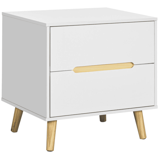 HOMCOM Mesa de Cabeceira com 2 Gavetas e Pés de Madeira Mesa de Cabeceira para Dormitório Escritório Estilo Moderno 50x40x50,5cm Branco