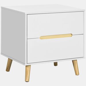 HOMCOM Mesa de Cabeceira com 2 Gavetas e Pés de Madeira Mesa de Cabeceira para Dormitório Escritório Estilo Moderno 50x40x50,5cm Branco