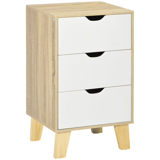 HOMCOM Mesa de Cabeceira com 3 Gavetas Mesa de Cabeceira para Dormitório Sala de Estar Estilo Moderno Anti-Tombo 40x35x68,5cm Madeira e Branco