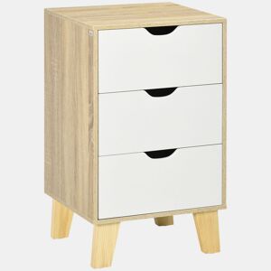 HOMCOM Mesa de Cabeceira com 3 Gavetas Mesa de Cabeceira para Dormitório Sala de Estar Estilo Moderno Anti-Tombo 40x35x68,5cm Madeira e Branco