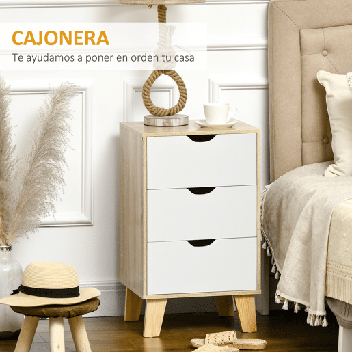 HOMCOM Mesa de Cabeceira com 3 Gavetas Mesa de Cabeceira para Dormitório Sala de Estar Estilo Moderno Anti-Tombo 40x35x68,5cm Madeira e Branco