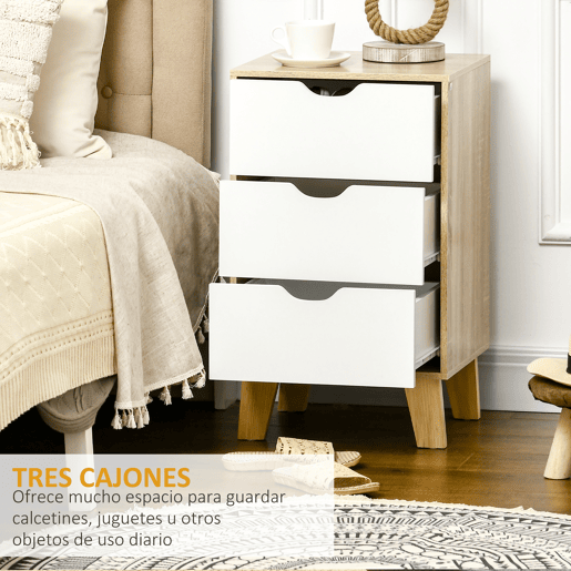 HOMCOM Mesa de Cabeceira com 3 Gavetas Mesa de Cabeceira para Dormitório Sala de Estar Estilo Moderno Anti-Tombo 40x35x68,5cm Madeira e Branco