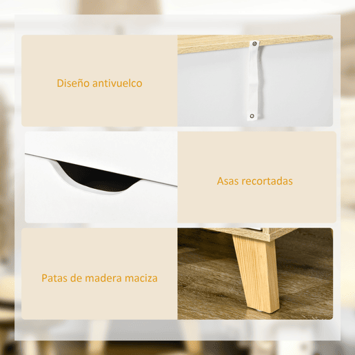 HOMCOM Mesa de Cabeceira com 3 Gavetas Mesa de Cabeceira para Dormitório Sala de Estar Estilo Moderno Anti-Tombo 40x35x68,5cm Madeira e Branco