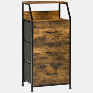 HOMCOM Cómoda com 3 Gavetas de Tecido Dobrável e Prateleira Aberta Móvel de Armazenamento para Escritório Dormitório Estilo Industrial Anti-Tombo 44x29x92cm Marrom Rústico