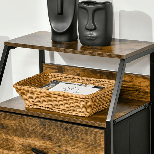 HOMCOM Cómoda com 3 Gavetas de Tecido Dobrável e Prateleira Aberta Móvel de Armazenamento para Escritório Dormitório Estilo Industrial Anti-Tombo 44x29x92cm Marrom Rústico
